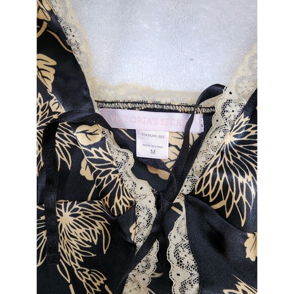 Y2k Victoria's Secret Black Gold Tie Babydoll Chemise Size M  Lace Satin - Picture 2 of 8